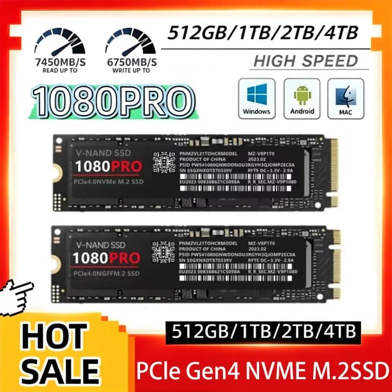 1080Pro Suitable for Laptop SSD with Built-in Solid State Drive M.2 NGFF PCIe4.0, High-Speed and Stable Quality