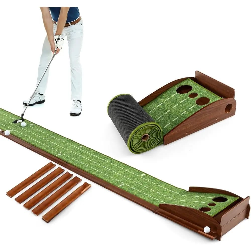 Tappetino da Golf con Green da 10 Piedi, 2/3 Buche, Ritorno Automatico della Palla, 3 Palline, Mini Giochi, Ausilio per l'Allenamento di Golf Indoor/Outdoor per Uomini e Donne
