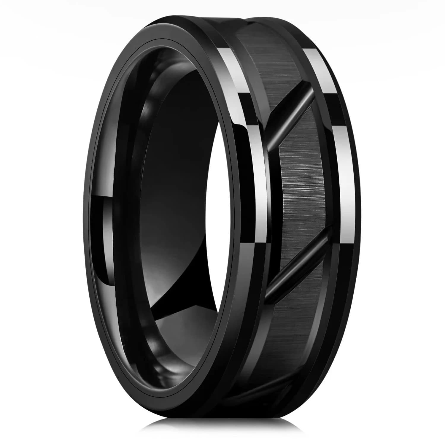 Fashio Men Rings Black Titanium anelli in acciaio inossidabile per uomo donna Brick Pattern Finish smussato Edge Wedding Ring gioielli per feste