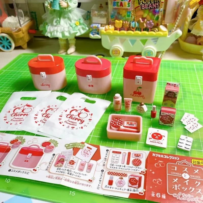 Epoch Miniature Cosmetic Box In Stock, Cherry Design, Organizer for Lipsticks and Shades, Gashapon Toy for Adult Beauty Articles
