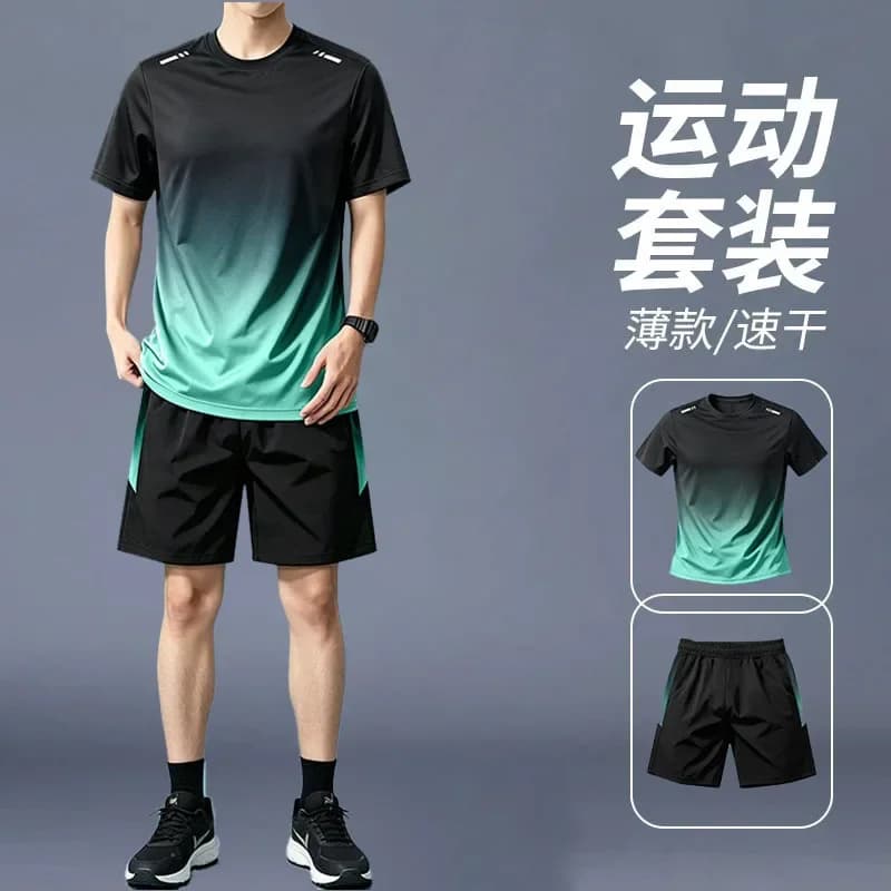 Running sportswear set Men's summer quick-drying shirt short-sleeved shorts training t-shirt top casual fitness clothing