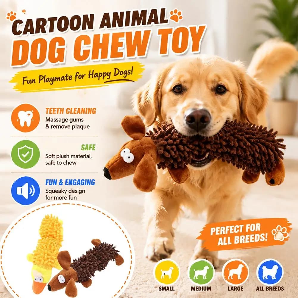 Cartoon Animal Squeaky Dog Chew Toy Soft Plush Teething Toy for Puppies & Small/Medium Dogs Interactive Teeth Cleaning Pet Toy
