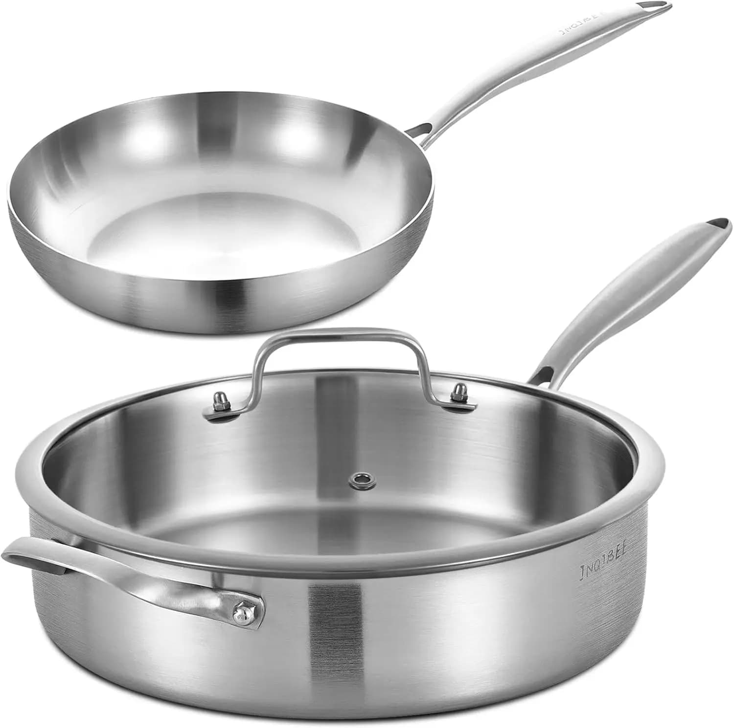 Set di Pentole in Acciaio Inox Tri-Ply - Padella Profonda da 6 Qt con Coperchio, Padella da 10 Pollici, Compatibile con Induzione/Gas, Lavabile in Lavastoviglie