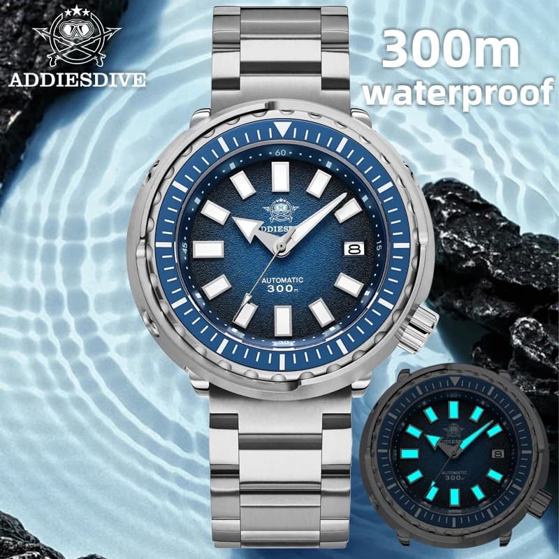 ADDIESDIVE Automatic mechanical watch nh35 in Fashion, Aluminium, Waterproof 300m, Men's Watch with Glass Sapphire AR, Bright, Steel