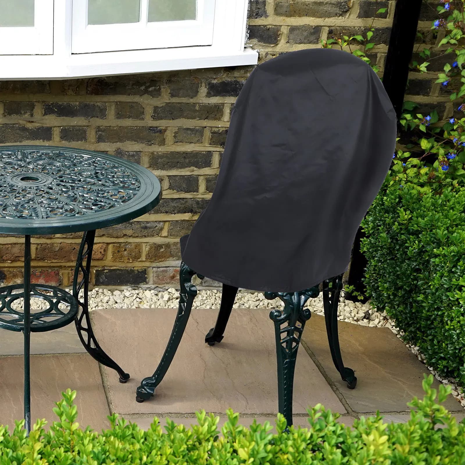 Outdoor Folding Patio Chair Covers Black Waterproof Dustproof Tear-Resistant Protective Cover with Drawstring for Lawn Garden