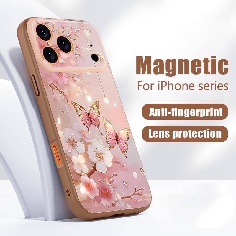 Custodia con Motivo Floreale a Farfalla da Sogno per iPhone 17 Pro Max, Magnetica per Magsafe, Sensazione Pelle, Cover per iPhone 16 15 14 13 Pro Max