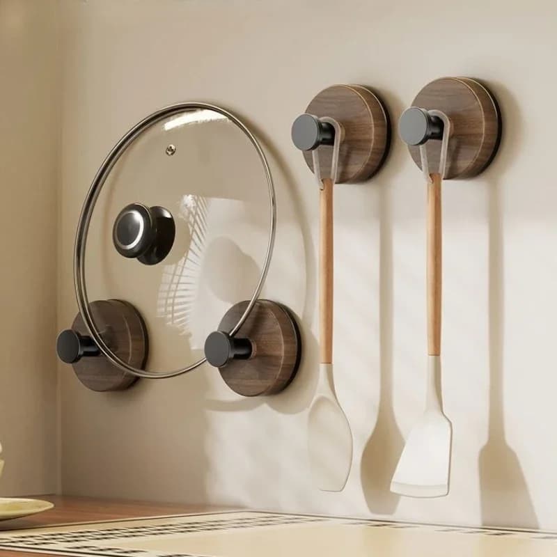 Ganci a ventosa dal design in noce: tecnologia di blocco sottovuoto, scaffale da parete senza fori, organizer per cucina