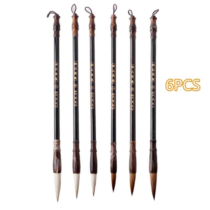 6pcs L/S/M Wooden Calligraphy Brush Pen Set Chinese Calligraphy Painting Brush Pen Wool Weasel Hair Regular Script Writing Brush