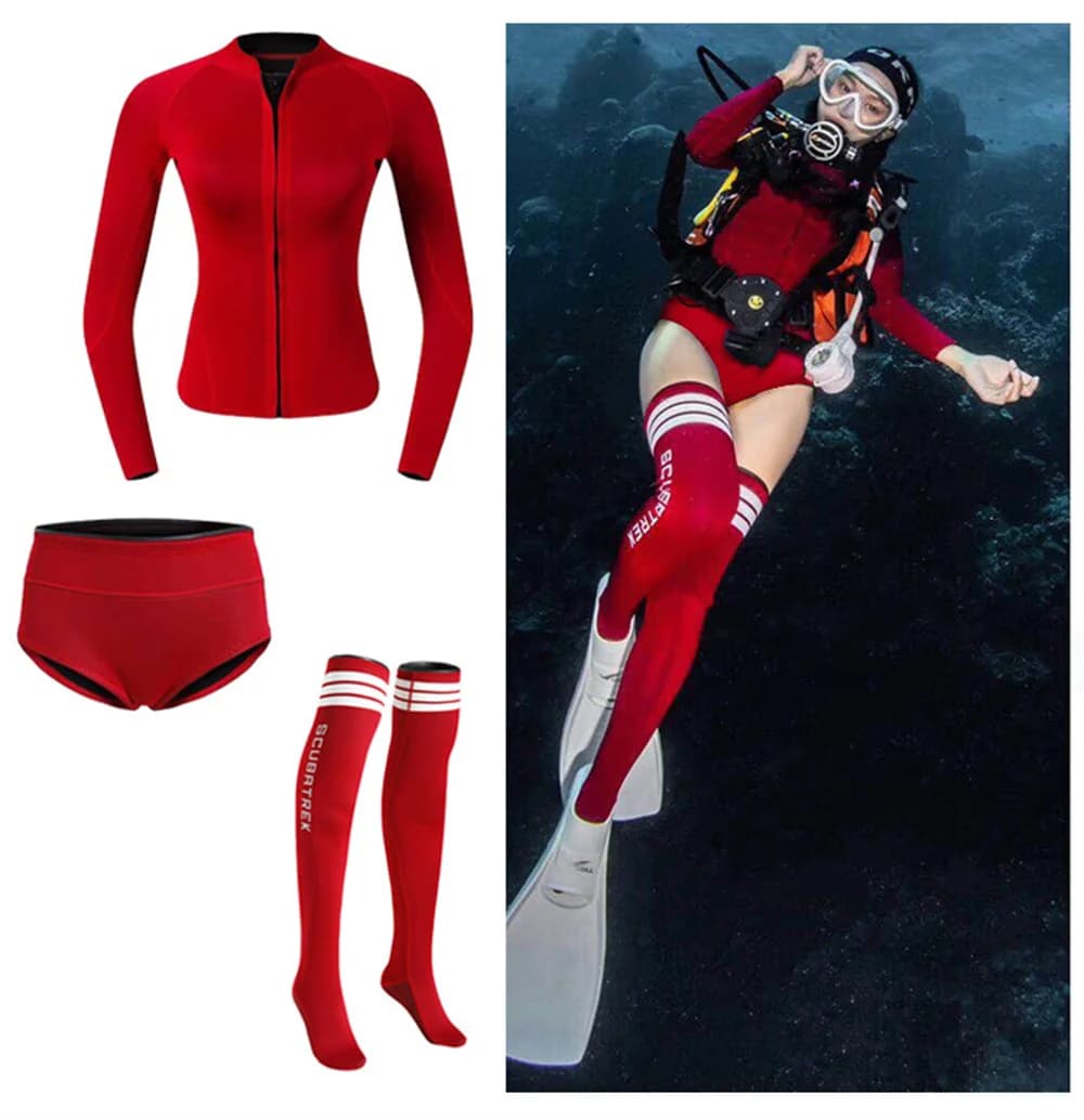 Estate donna 2MM muta in Neoprene manica lunga pelle Diving Top pantaloncini calze a prova di sole surf Snorkeling 2 pezzi costume da bagno