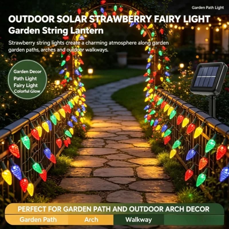 Strawberry Solar Fairy String Lights Outdoor Waterproof Lantern For Garden Courtyard Fence Patio Party Decoration Night Lighting