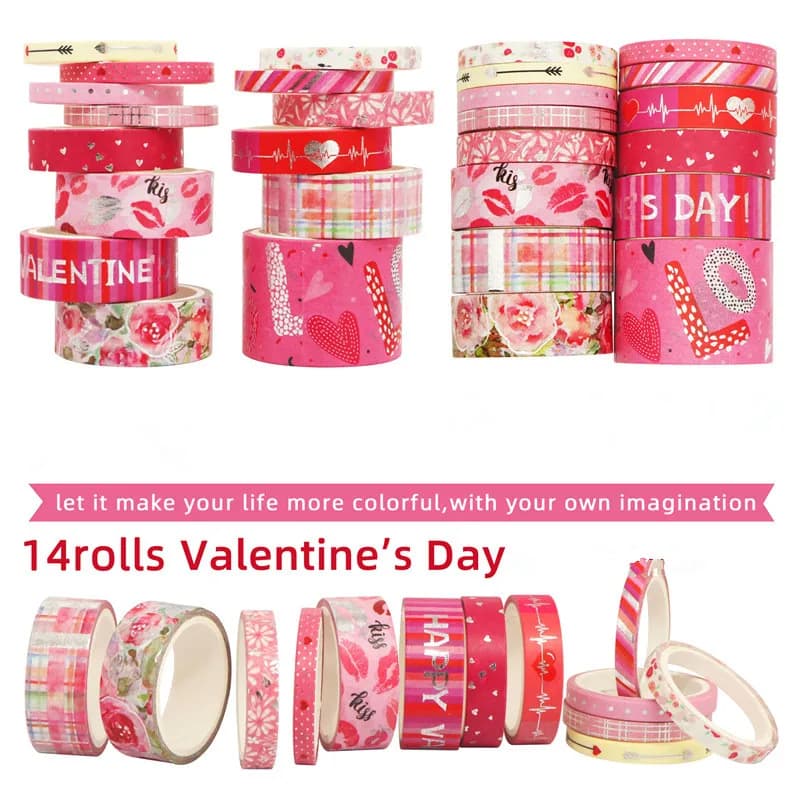 10-21rolls Christmas Love Washi Tape Gold Foil Masking Sticker DIY Collage Material Valentines Decorative Scrapbooking Tape Set