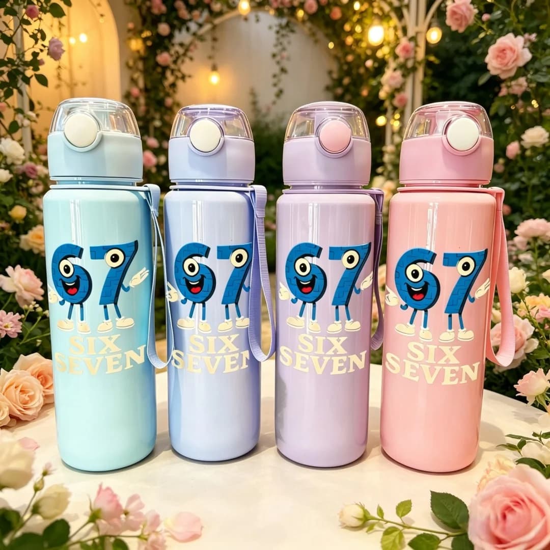 Bottle with number 67 printed in 3D - Cute and elegant, resistant to fading, light, large capacity of 700 ml, preferred by children