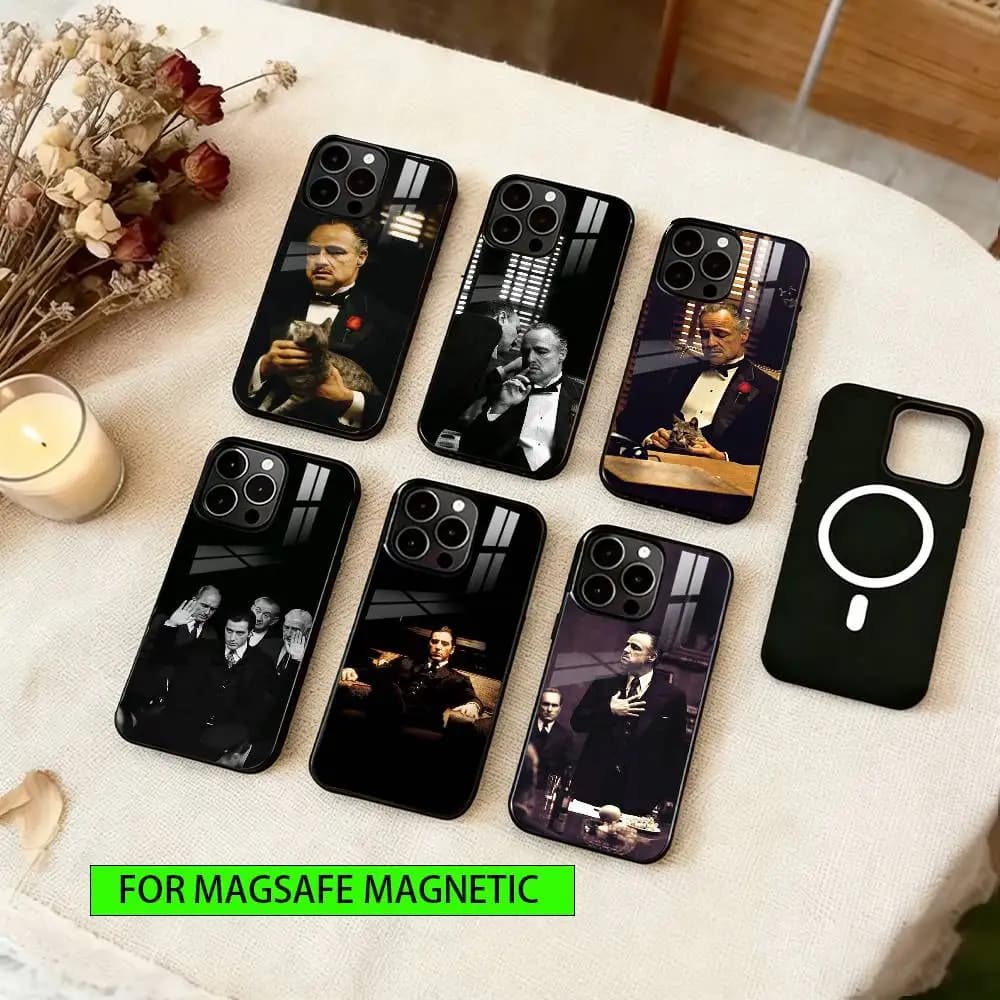 Cover per iPhone The Godfather per modelli 17, 16, 15, 14, 13, 12, 11 Plus, Pro, magnetica con ricarica wireless MagSafe