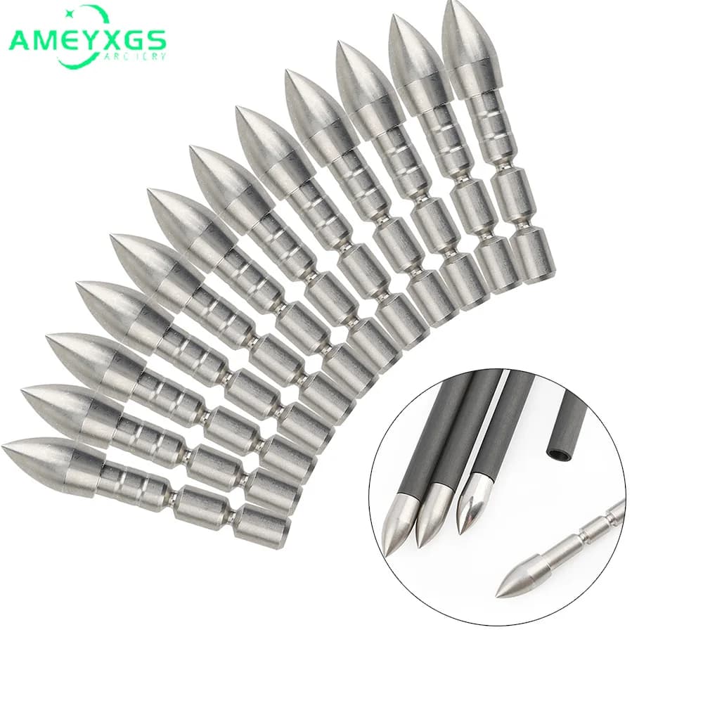12 pezzi punte di freccia punto bersaglio punta larga in acciaio inossidabile 60-200gn per ID 4.2mm albero di freccia tiro con l'arco pratica accessori per la caccia