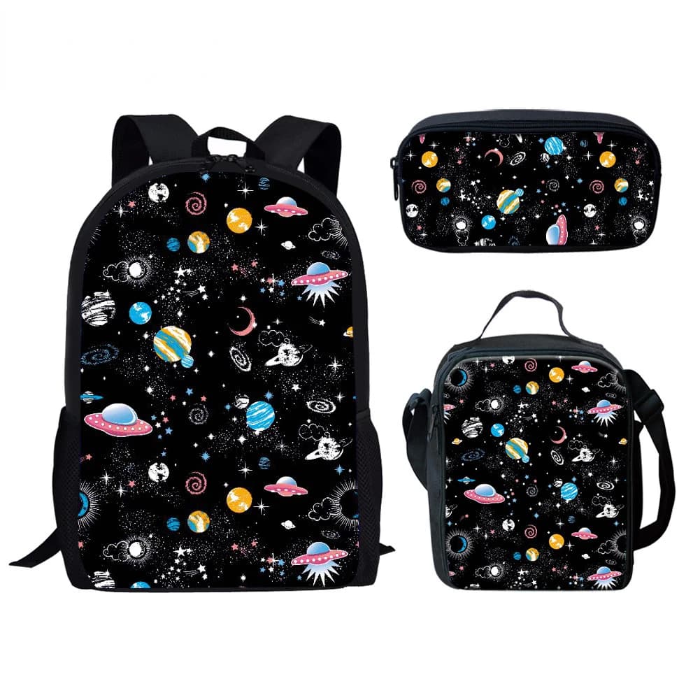 Harajuku Youthful Fantasy Space Astronaut 3D Print 3 pezzi/set Borse da viaggio per studenti Zaino per laptop Borsa per il pranzo Astuccio per matite