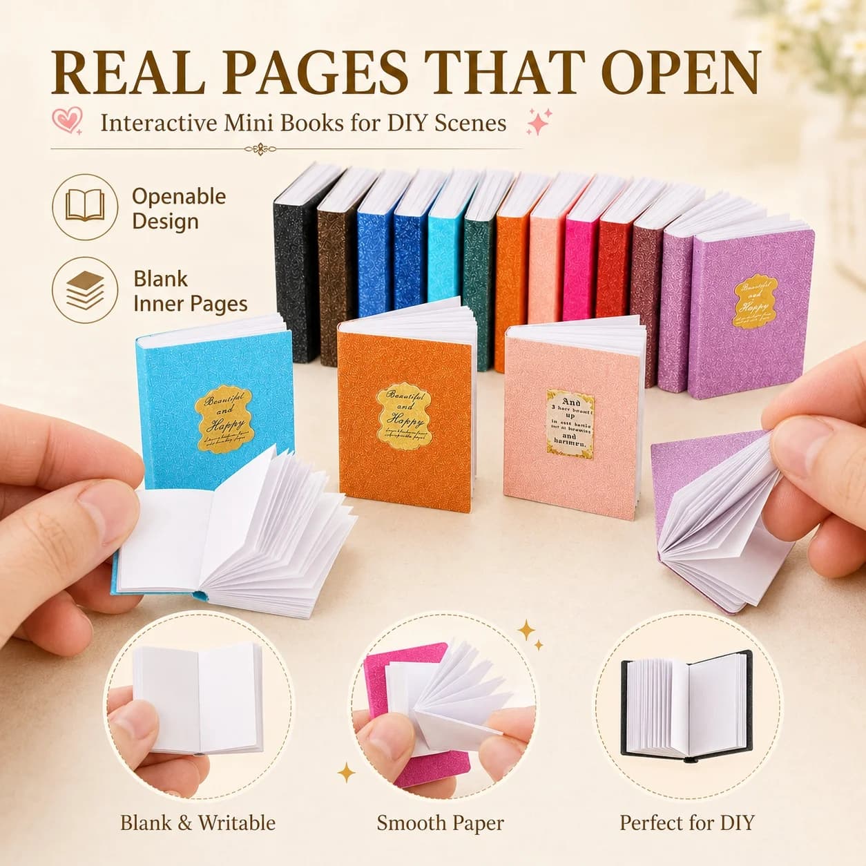 12PCS Miniature Notebook Set Colorful Dollhouse Mini Books Writable DIY Study Room School Scene Accessories