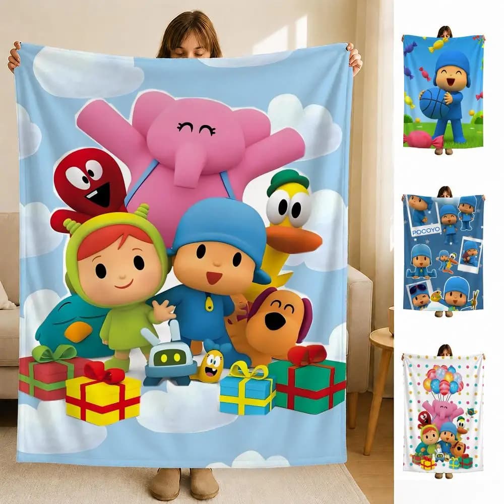 cartoon P-Pocoyo Kids Throw Soft Flannel Blanket for Bed Bedroom Sofa Picnic Throw Skin-friendly Breathable Gift Cover
