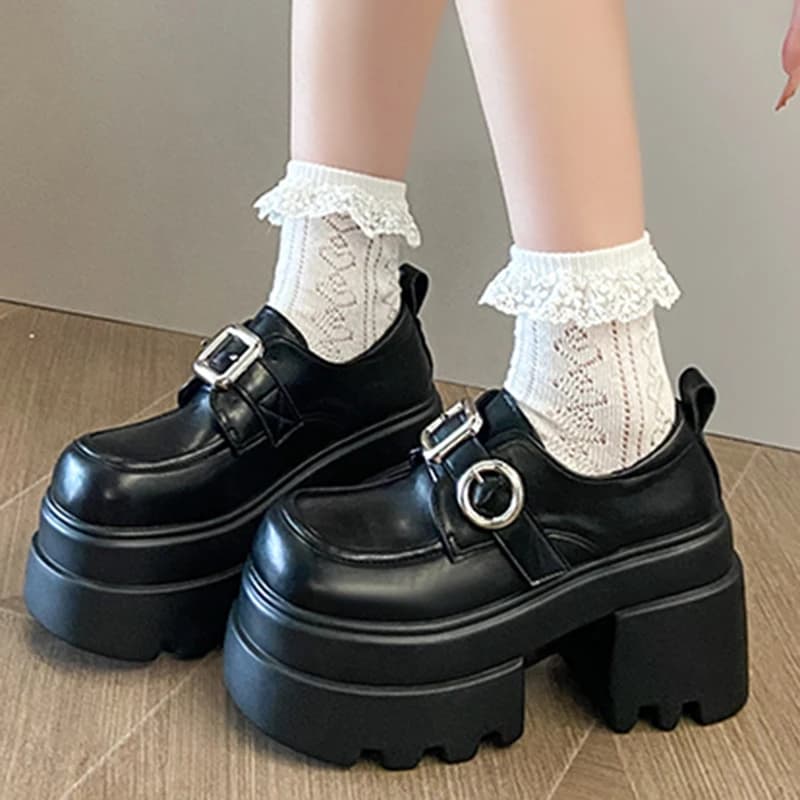 Scarpe Punk da Donna con Plateau 10CM, Scarpe con Rialzo Oxford, Mary Janes Chunky alla Moda, Comode Scarpe Casual da Esterno, Mocassini Femminili 34-39