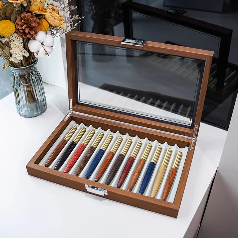 Scatola porta penne in legno di noce, custodia di lusso per collezione di penne, espositore per penne, confezione regalo per penne