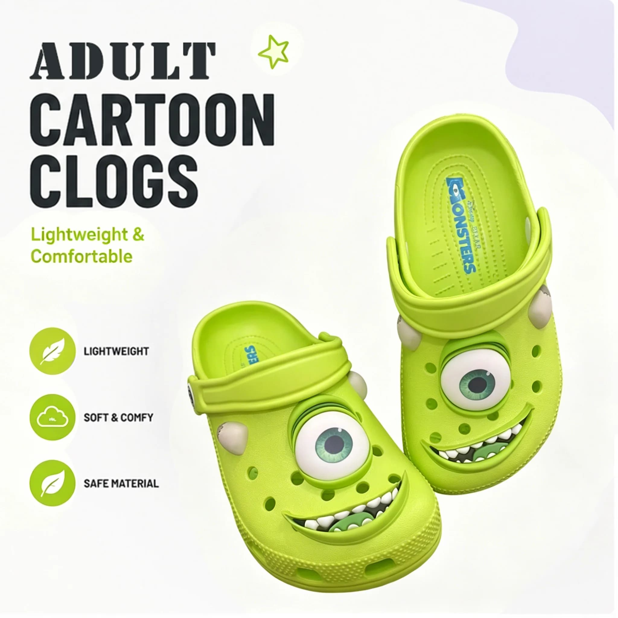 Cute Alien Cartoon Anime Clogs Non Slip Eva Closed Toe Slip On Beach Sandals Lightweight Comfy Adult For Home Leisure Outdoor
