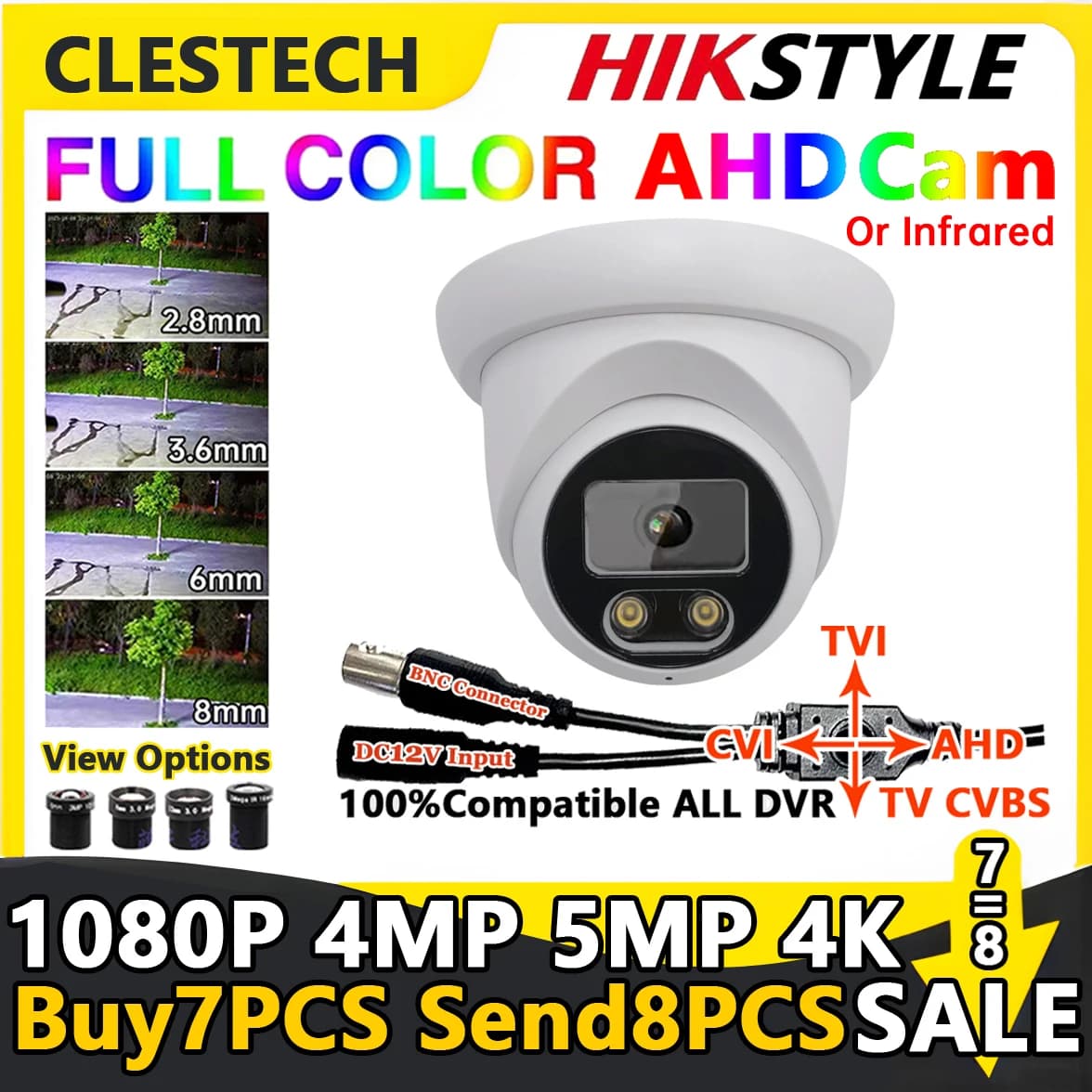 Telecamera Dome AHD CCTV 8MP 4K per Interni, 5MP 4MP 1080P con Allarme, Visione a Colori/Infrarossi 4in1, Monitor di Sicurezza HD Coassiale per Casa e Bambini