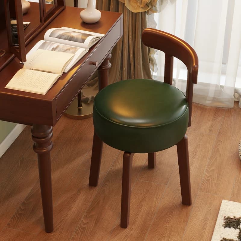 Swivel chair in solid wood, leather cushion, bedroom toilet chair, chair with solid wood backrest, desk and office chair