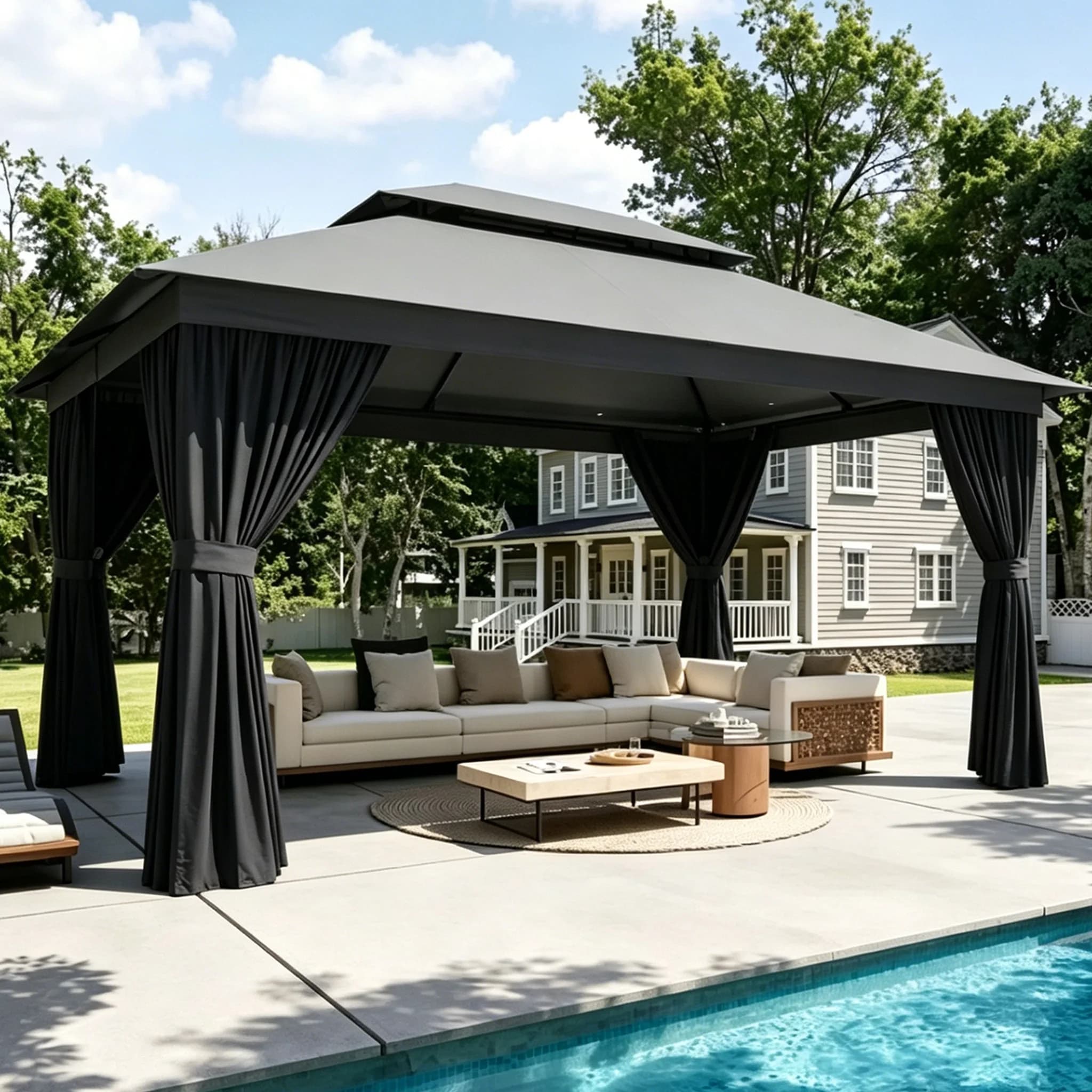Tende da Esterno Oscuranti Totali al 100% con 4 Pannelli e Occhielli, 4 Colori, per Patio, Giardino, Portico, Gazebo, Schermo Privacy e Divisorio per Ambienti