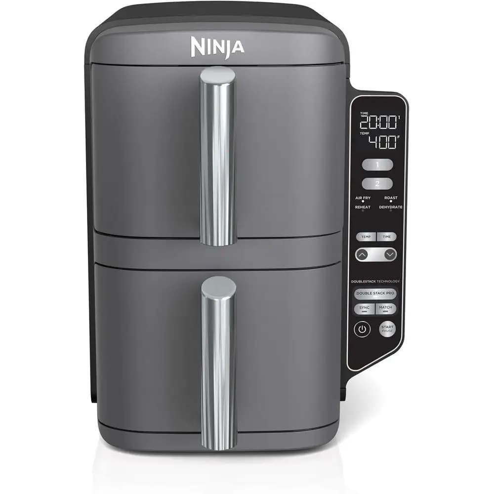 Ninja SL400 DoubleStack XL 2-Basket Air Fryer, 10 QT, Cooks 4 Foods at Once, Compact Design, 4-in-1, Smart Finish & Match Cook,