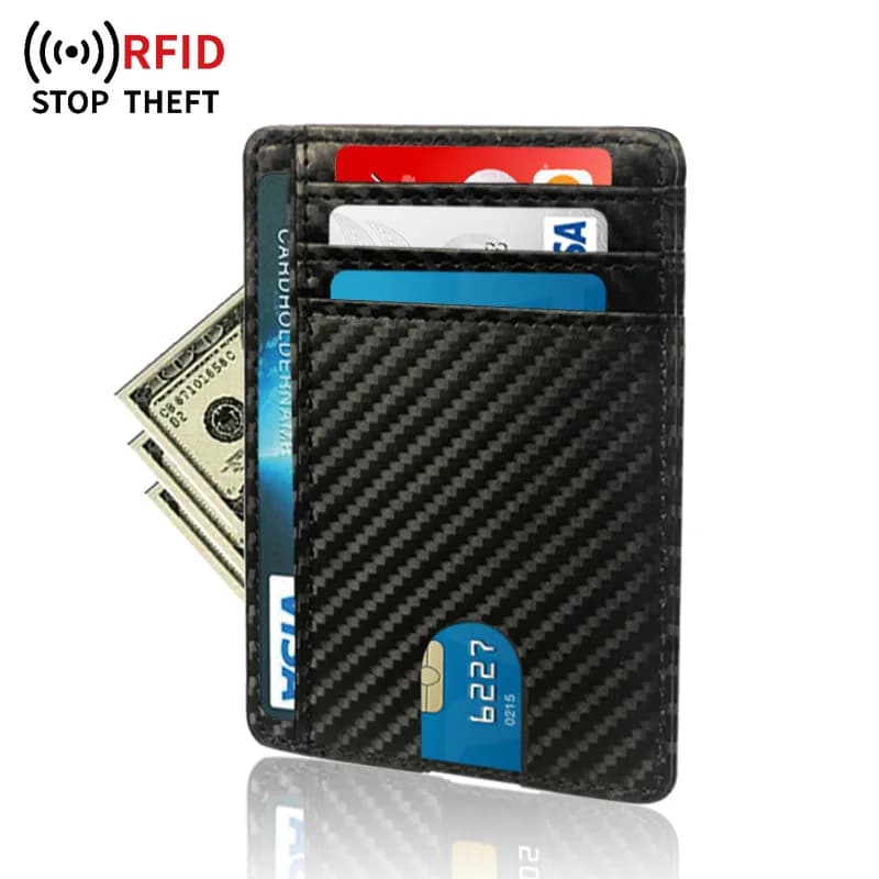 Portacarte di Credito da Donna Sottile Minimalista con Blocco RFID per Tasca Frontale, Portafoglio Compatto con Finestra ID