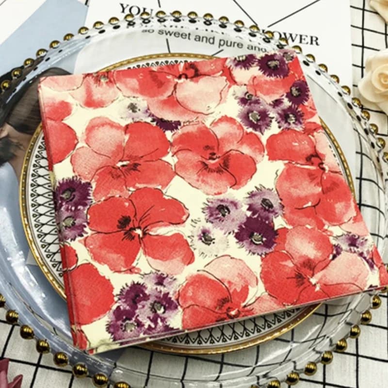 20 pz/pacco Colorato Stampato Tovagliolo Fiore Arancione 2 Strati Matrimonio Bicchiere di Vino Decorazione Luogo Impostazione Tovagliette di Carta 33*33 cm