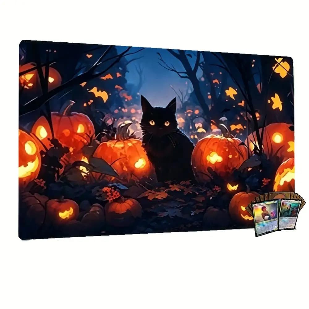 Forest Black Cat Night Autumn Tree Scenery Large Gaming Mouse Pad XXL Gaming Mouse Pad for Gamers Office Decor