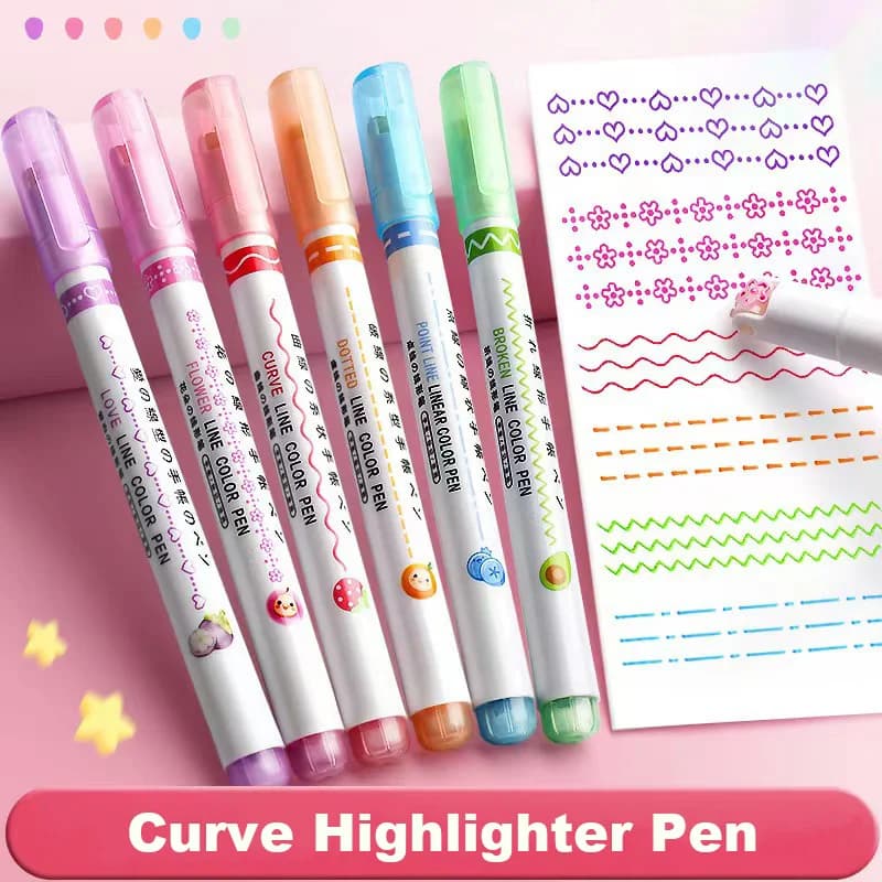 6 pezzi/set penne per contorni a forma di fiore evidenziatore pennarello curva punta a rullo penna carina cancelleria Kawaii Graffiti accessori per la scuola
