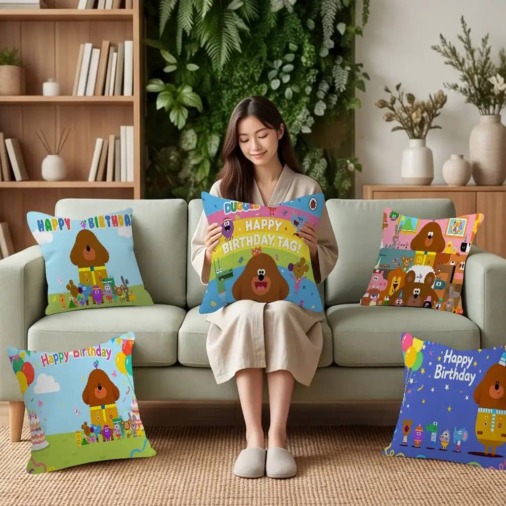 Hey Duggee Happy Birthday kids Print Throw Pillow Case Cushion Covers for Home Sofa Chair Decorative Pillowcases