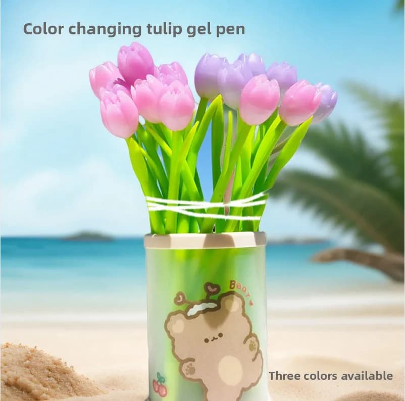 12 pezzi nuova penna neutra in silicone tulipano piccola penna nera fresca firma che cambia colore fiore carino studente