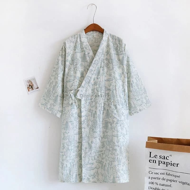 2025 japanese style kimono bathrobe pajamas women's gown spring summer cotton gauze double layer bathrobe with laces set to wear for the house