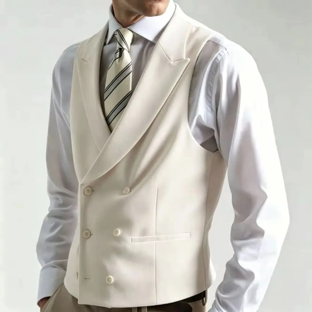 Men's Suit Vest White Double Breasted Lapel Work Business Leisure Banquet Wedding Party Daily Life Vests