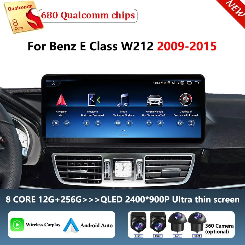 12.3" QLED Screen Android 16 Car Radio Video DSP Stereo GPS 4G WiFi BT Wireless Carplay for Mercedes Benz E Class W212 2009-2015