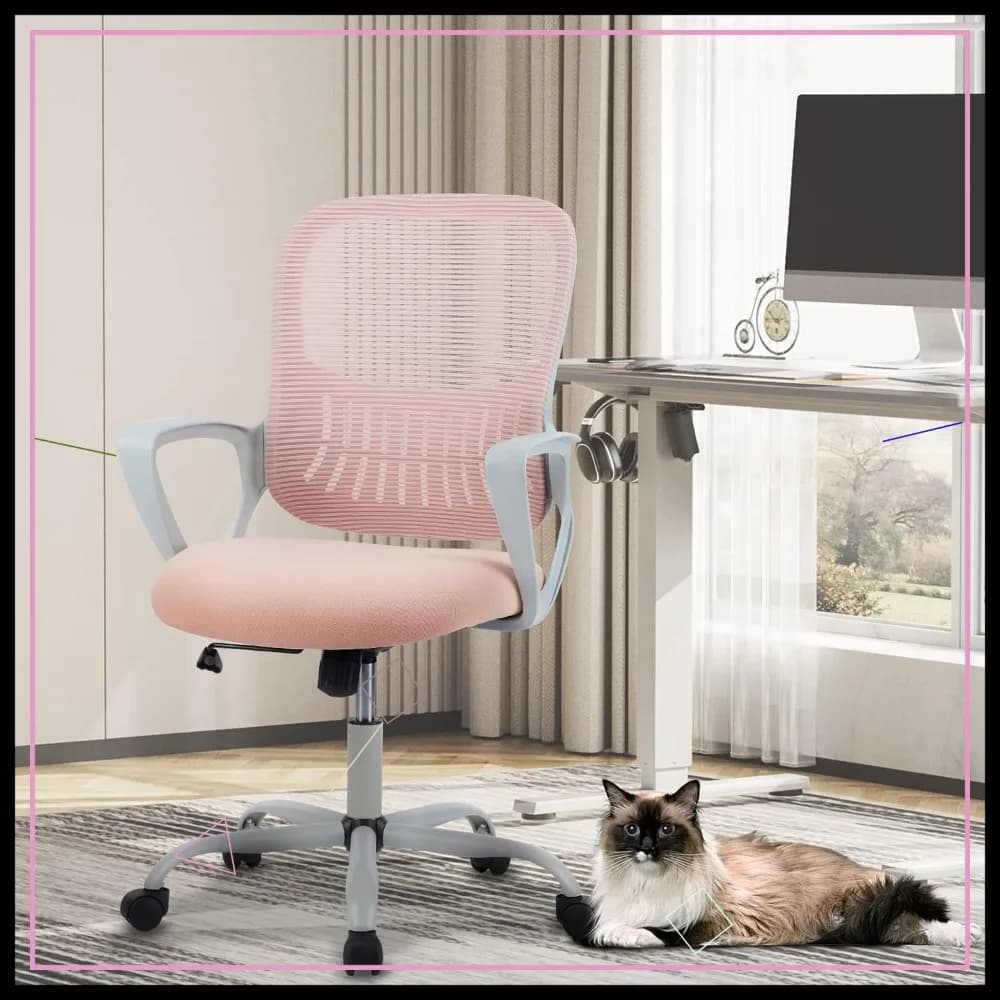 Sedia da ufficio ergonomica in rete con supporto lombare, altezza regolabile e 360° ° Ruote per il comfort domestico e giochi