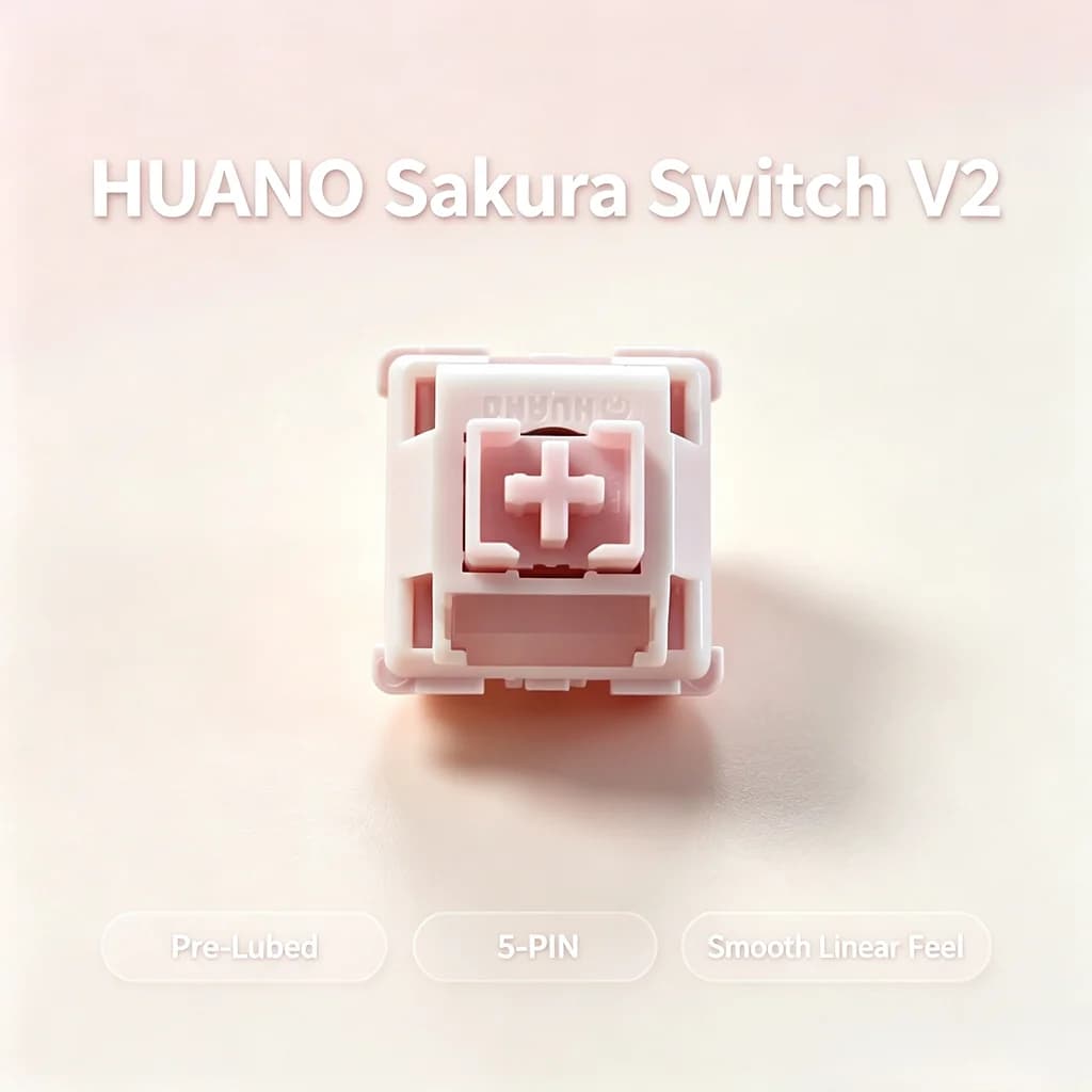 HUANO Sakura V2 Switch 5-PIN Linear Pink Switches 35g Quick Trigger RGB Light Guide Factory Lubrication for Mechanical Keyboard