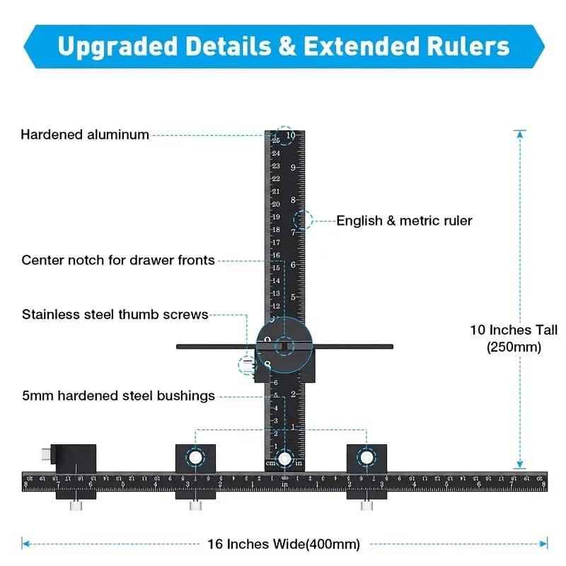 Guida modello trapano regolabile - 1 strumento di fissaggio hardware per armadio nero - Perno da trapano in legno per l'installazione di manopole della maniglia sulla porta
