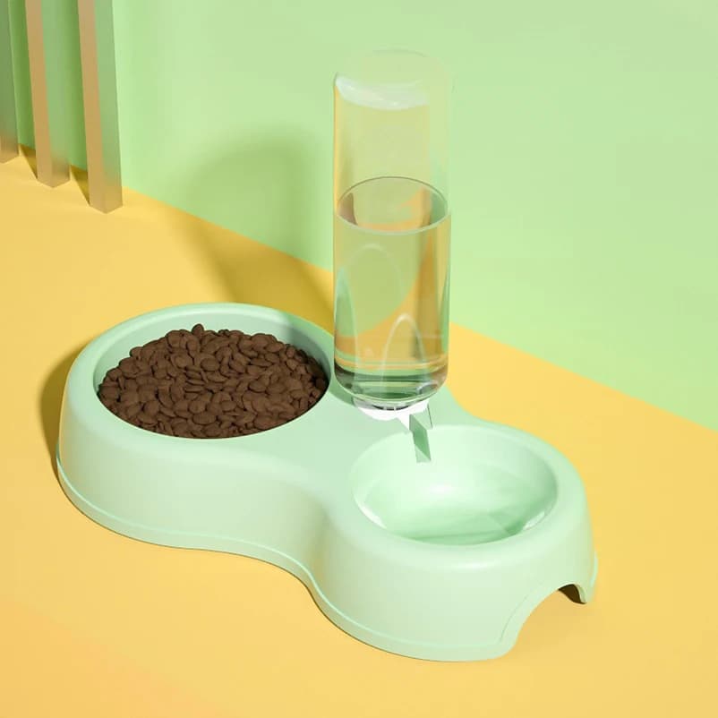 Ciotola Automatica per Gatti e Cani con Dispenser d'Acqua, Ciotola Rialzata per Cibo e Acqua, Doppia Ciotola per Animali Domestici