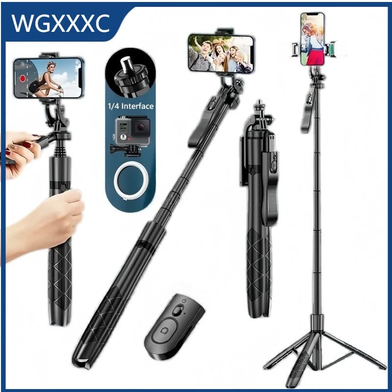 Treppiede selfie stick wireless intelligente da 1,5 m, pieghevole, monopiede per action camera, smartphone, riprese stabili e live streaming.