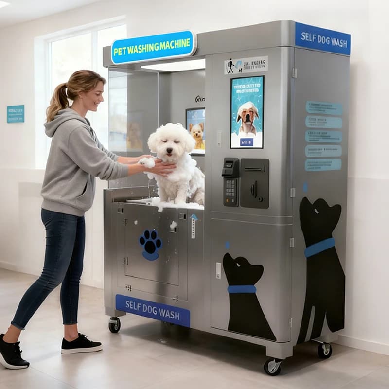 DIY Dog Wash Machine with Motor and PLC for Outdoor Pet Store Yard Use Shampoo Blow Dry Self Service Kiosk Customize