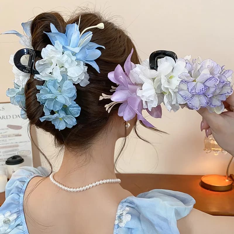 Fermagli per capelli con fiore in tessuto super fata per donna Clip colorata con squalo dolce Barrette fresche in stile pastorale Accessori per ciondoli