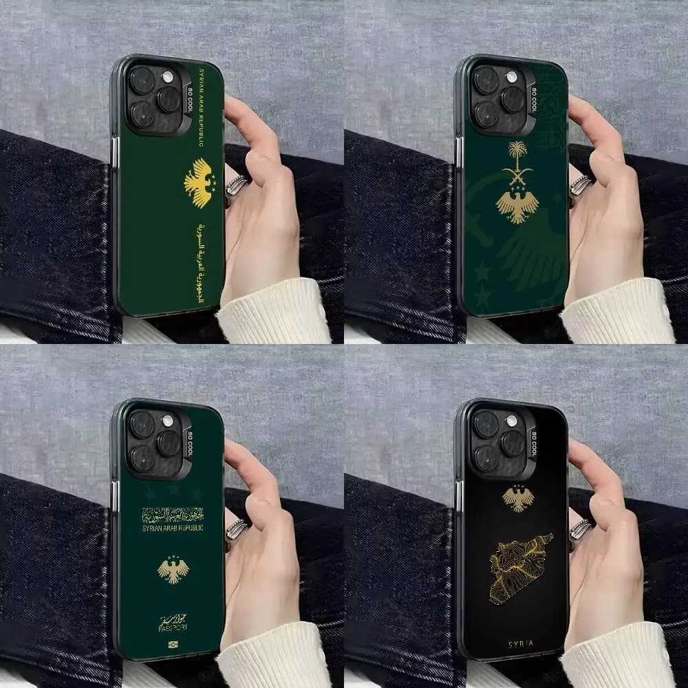 Syria Syrian Arab Republic Passport Phone Case For iPhone 17,16,15,14,13,12,11,Pro,Max,Plus,E,SE4,Air,Mini Black IMD Cover