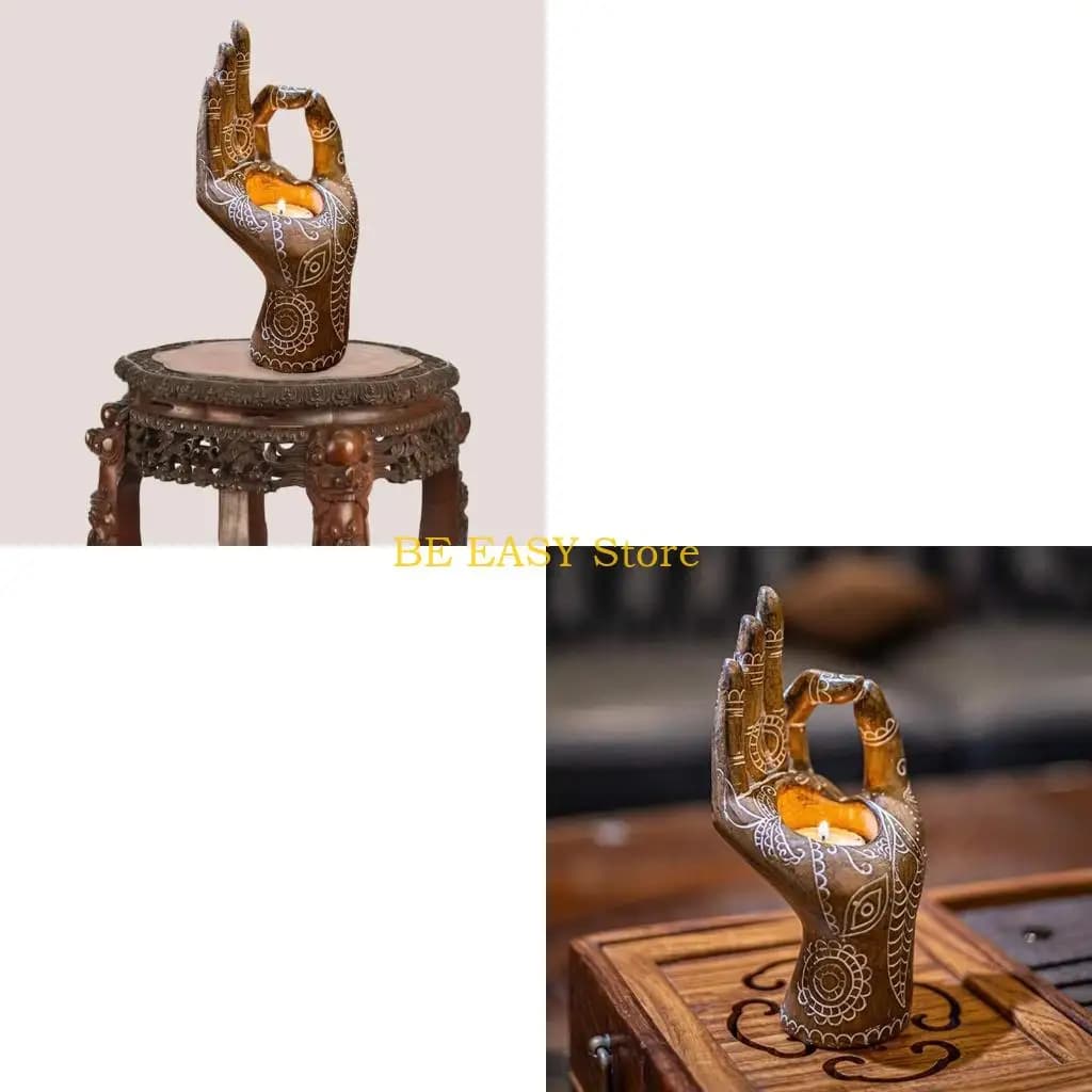 E28F Yoga Figurines Candle Holder Mudra Hand Tabletop Tealight Decor Resin Statues Collectible Gift for Meditation Relaxing