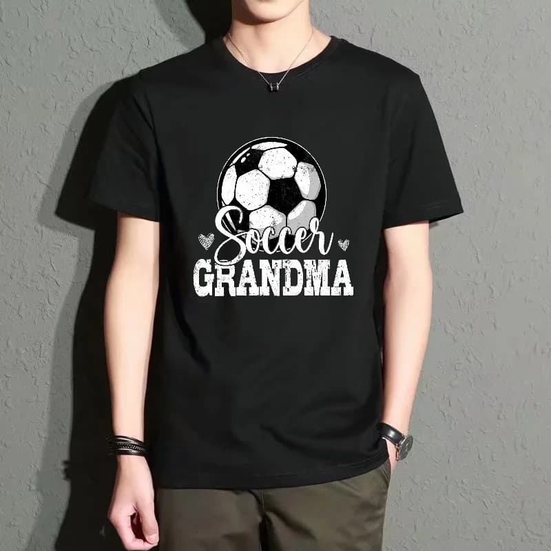 Men's Black Round Neck Short-Sleeved T-Shirt, Football Print Casual Top, Versatile for Daily Outings and Sports, Soft, Comfortable, Breathable and Trendy T-Shirt