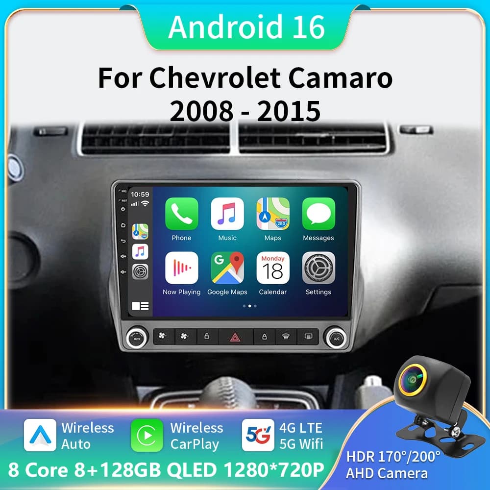 2Din Android 16 Autoradio Per Chevrolet Camaro 2008-2015 Carplay Lettore Stereo Autoradio WIFI Navigazione GPS FM/RDS 5G LET DSP