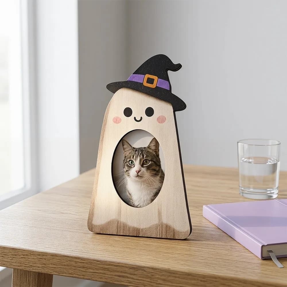 Cute Halloween Ghost Picture Frame Handmade Rustic Pumpkin Shaped Photo Frame Wooden Desktop Ghost Ornament Dorm Decor
