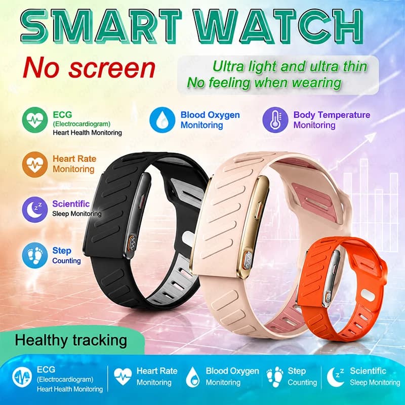 2026Smart Bracelet Fitness Screenless Design ECG SpO2 Sleep Tracking HRV Stress Monitor 15Days Battery Life Fast Charging Device